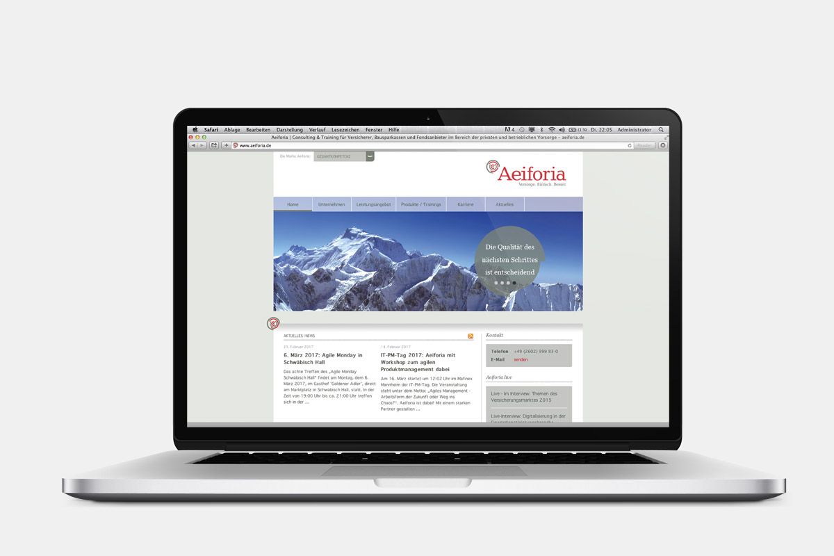 Die Homepage für Aeiforia GmbH ist eine Kreation und Referenz der WOA Designagentur