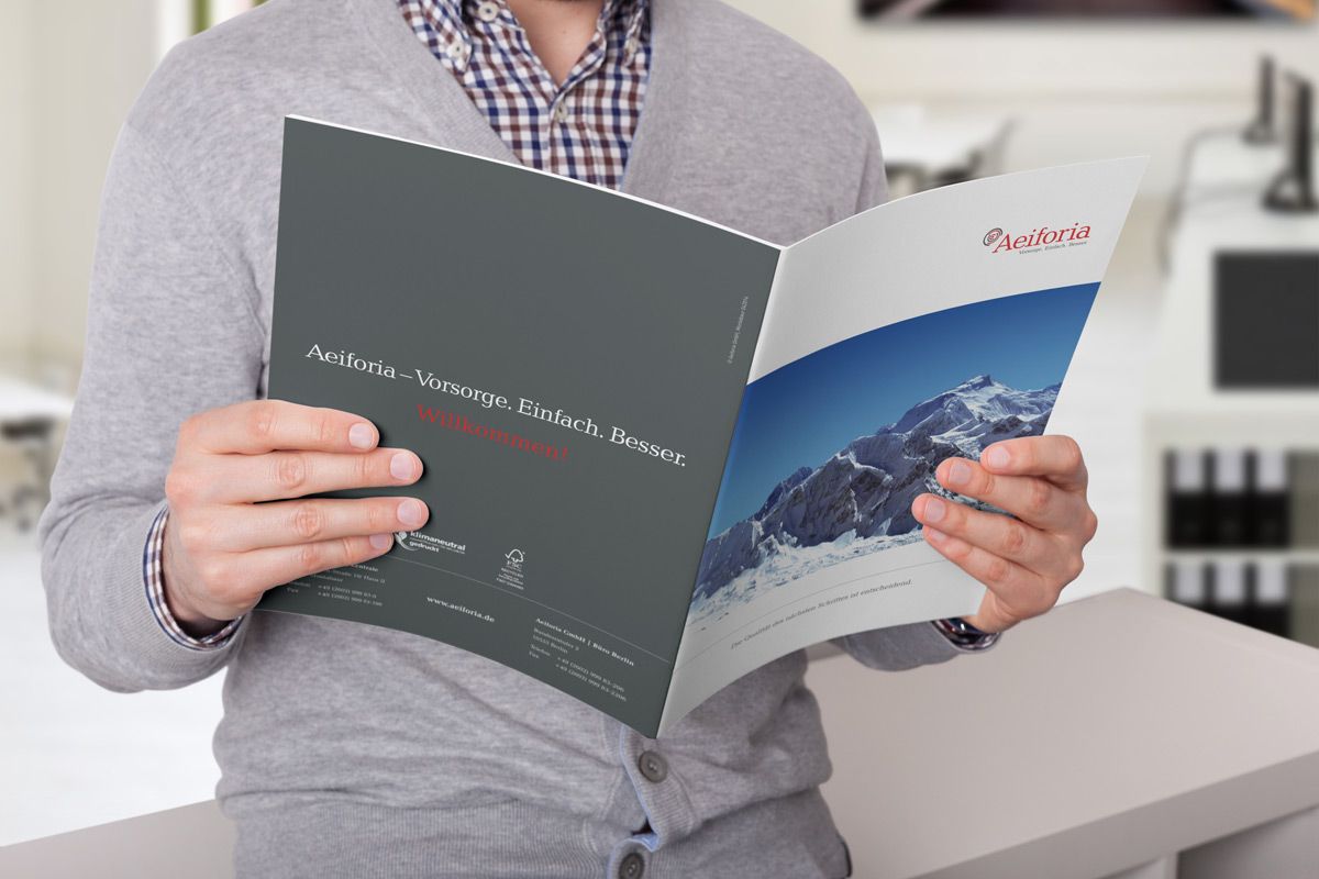 Die Imagebroschüre für Aeiforia GmbH ist eine Kreation und Referenz der WOA Designagentur