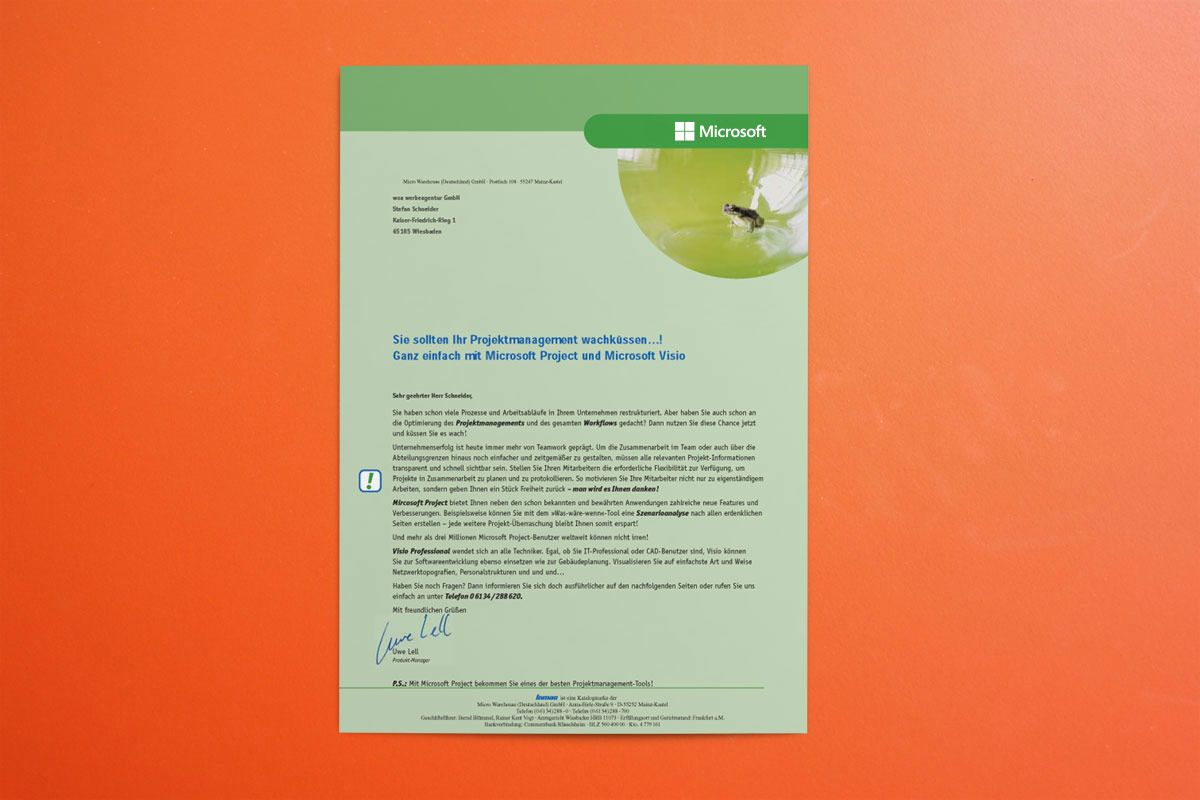 Mailing per Post als Dialoginstrument für Microsoft Deutschland ist eine Kreation und Referenz der WOA